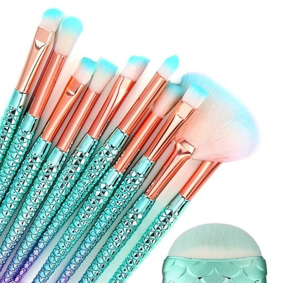 LiveChicStyle Other - NEW 11 Piece Professional Mermaid Makeup Brush Set with Blender Sponge